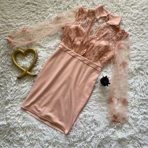 Fashion Nova Pink Sheath Dress with Bishop Sleeves